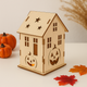 DIY Wooden Halloween House Kit – Unpainted Laser-Cut Pumpkin Craft for Hobby Kits & Decor