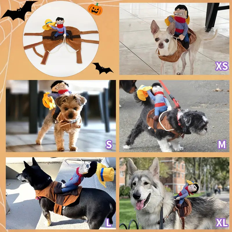 Halloween Dog Costume – Cowboy Rider Vest with Hat & Doll (Coffee Color)