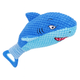 Blue shark-shaped plush toy on a white background