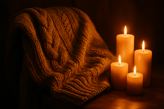 knit sweater + candle glow.