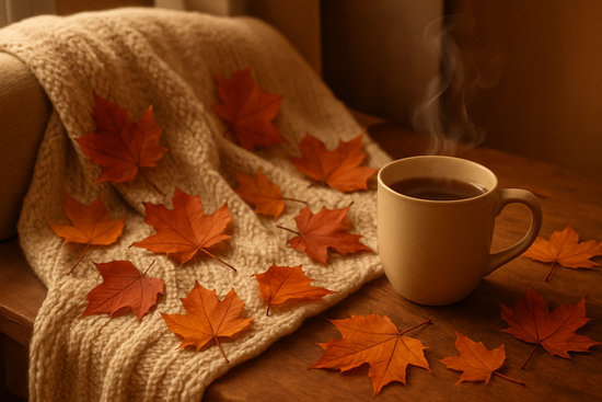 warm blanket + leaves + tea.